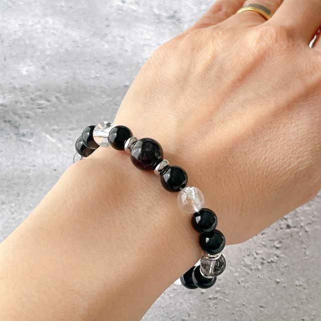 スギライト×モリオン8mm×トルマリネイテッドクォーツのお守りブレスレット✧数珠