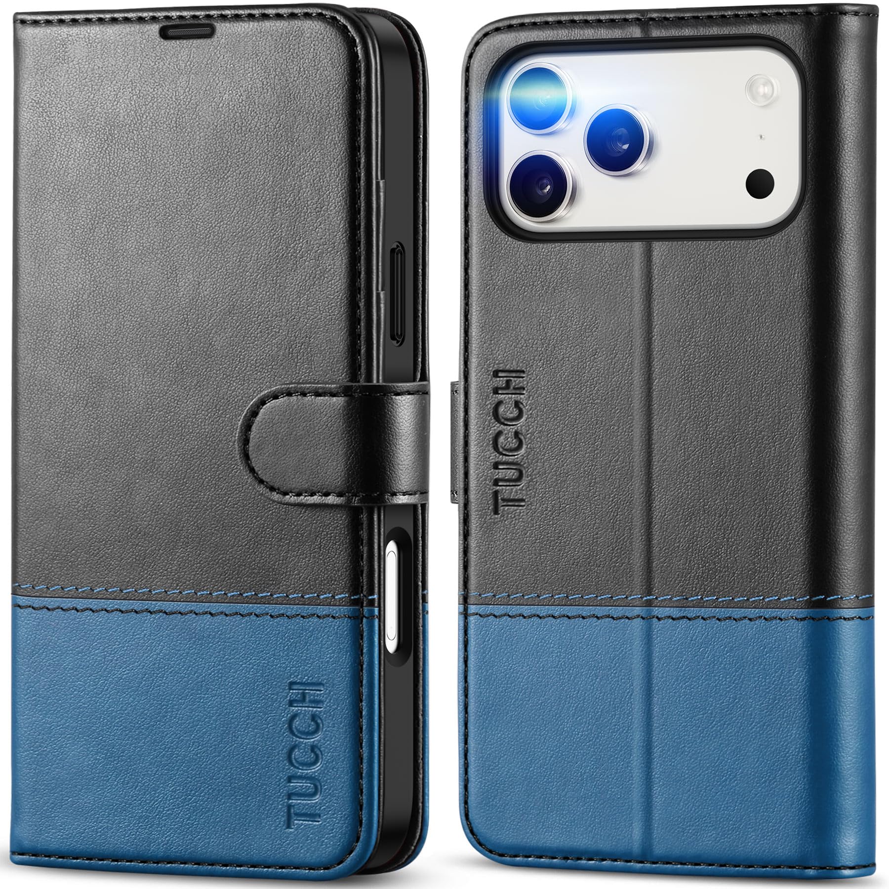 TUCCH iphone18 Pro Max/17ProMax 対応 ケース手帳型 2026年発売 6.9インチ ツートーン ブラック&レイクブルー