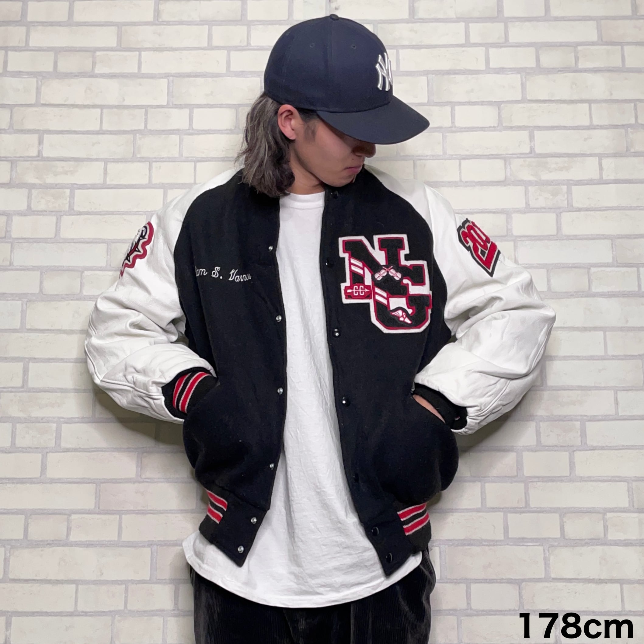 Meca スタジャン L（XL相当）ラグランスリーブ 両面刺繍入り バック 