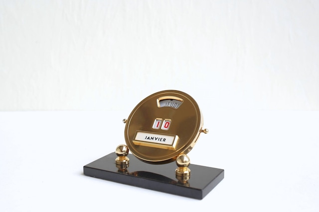 フランス アンティーク ヴィンテージ MISTRAL 万年卓上カレンダー ゴールドクローム×ブラック大理石 N-04520