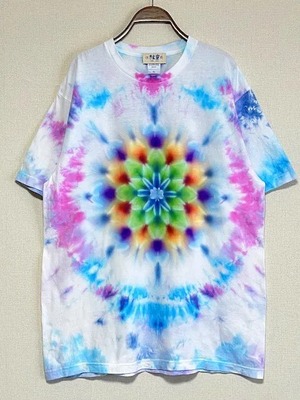 タイダイ染め Tie-dye Tシャツ　XLサイズ　曼荼羅　　ブルー×ピンク　ムラ染め　Hippies Dye HD21-63