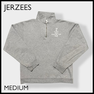 【JERZEES】刺繍ロゴ ハーフジップ スウェット プルオーバー ワンポイント YMCA STAFF MEDIUM US古着