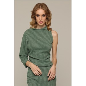 【Angry Sally】One Shoulder Knit Top Green A-021
