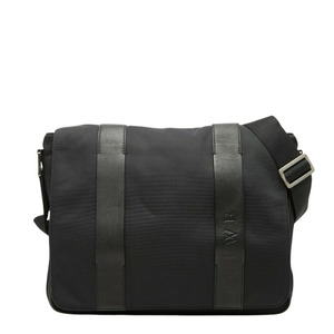 ロエベ ロゴ ショルダーバッグ メッセンジャーバッグ ブラック ナイロン レザー レディース LOEWE 【中古】