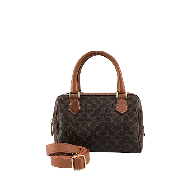 CELINE セリーヌ マカダム ショルダーバッグ ブラウン PVCレザー 2WAY ミニバッグ vintage ヴィンテージ オールド nvyja5