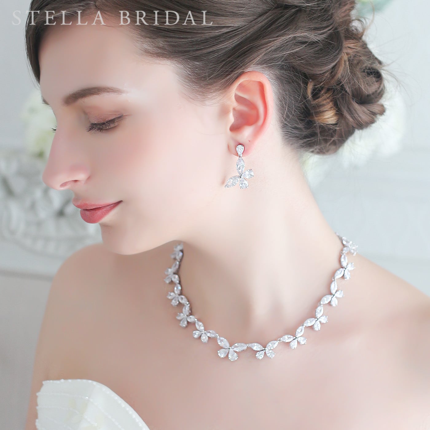 Stella bridal キュービックジルコニア　ネックレス&ピアスセット