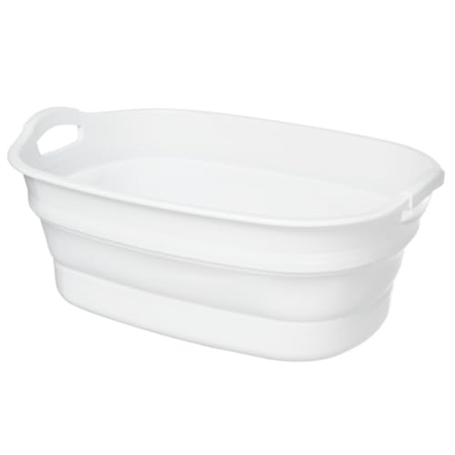 イセトウ(Isetou) ペットバス ソフトタブワイド ホワイト 23L 幅60.0×奥行40.0×高さ10.0~24.6cm 日本製 折りたたみ 水抜き栓付き 洗濯かご アウトドア 大容量 中型犬 コンパクト収納 ペット用 バスタブ ベビー 水遊びつけ置き I-563-1