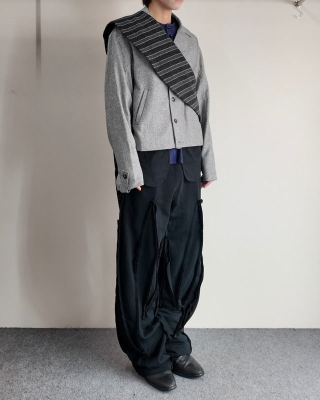 【26/AW STRONGTHE】GREY / SBAI TAILORED BIKER JACKET WITH DETACHABLE SASH SCARF