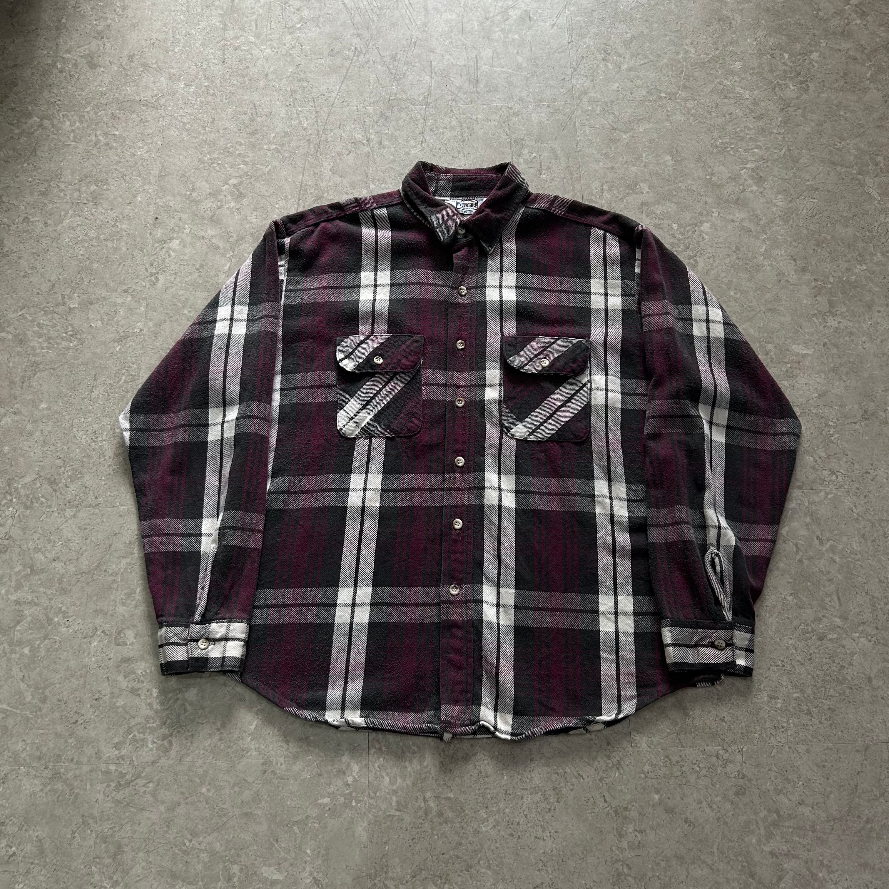 トップス 80s FIVE BROTHER QUILTING FRANNEL SHIRT 80s Five Brother Flannel Red Green Black Plaid Workwear