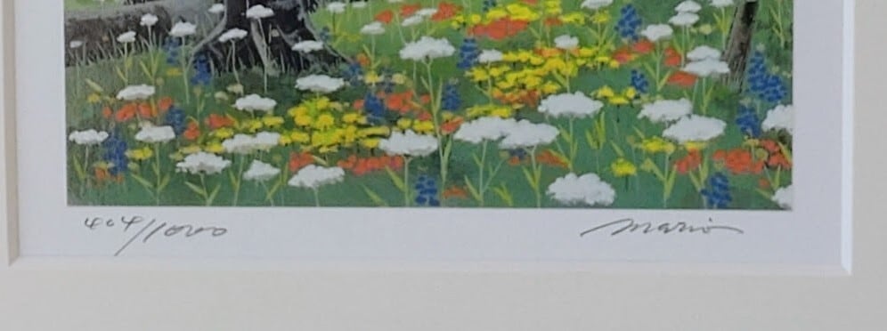 石山 毬緒（イシヤママリオ）「海風景」 版画 額縁外寸31.8x31.8x2