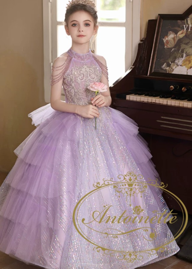110~160 紫 purple キラキラ dress 子供ドレス 発表会 女の子 キッズ ピアノ ノースリーブ ドレス チュール フォーマルドレス 刺繍 ジュニア ロング 上品 コンクール 蝶結び フラワーガール