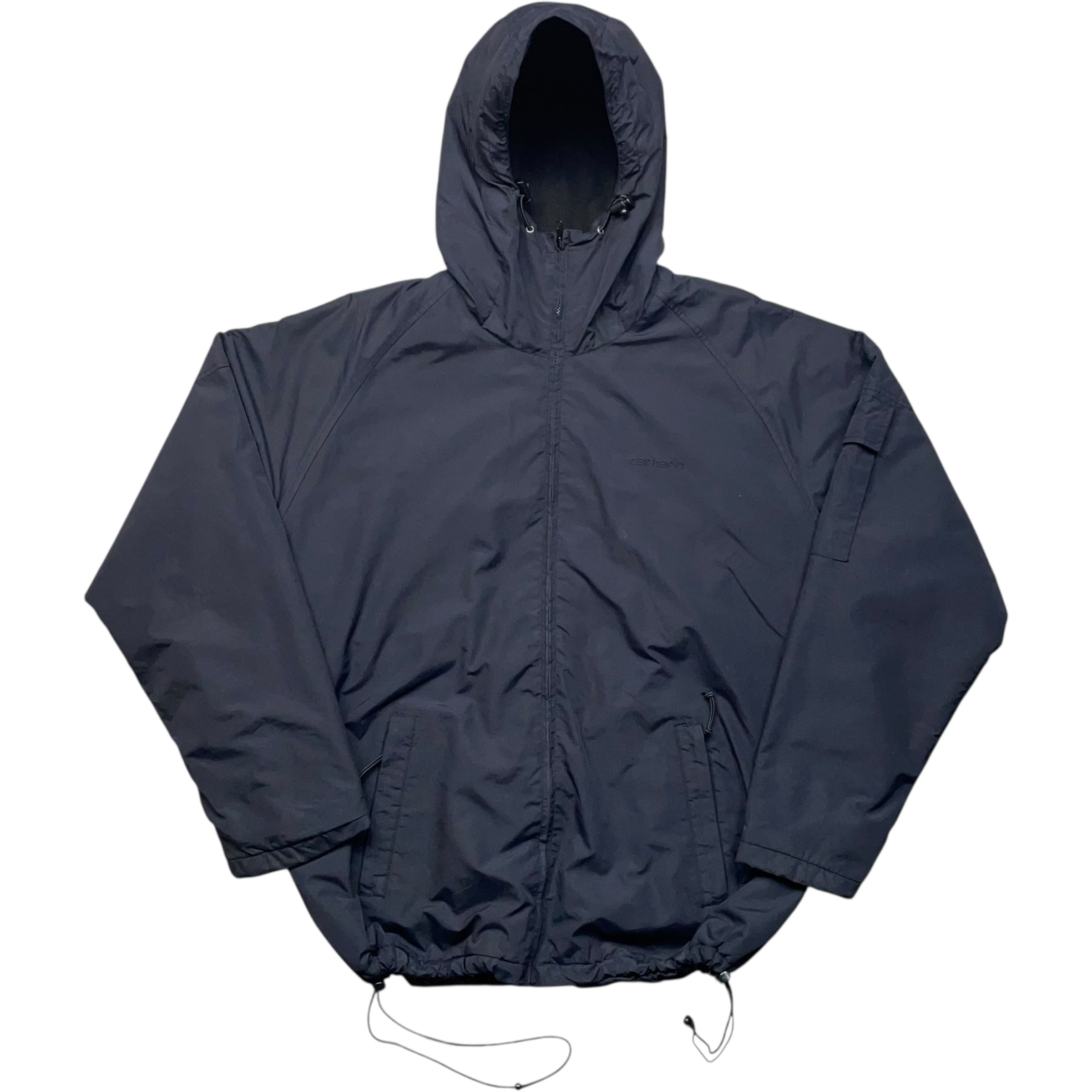 《XL》Carhartt カーハート ナイロンジャケット ラグランスリーブ 刺繍ロゴ 裏地フリース ドローコード ブラック no.9517