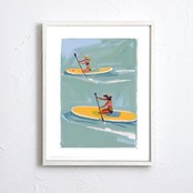 Sup｜レトロな癒しのSUPアートポスター｜北欧ナチュラル空間に調和する水辺の穏やかなドローイング｜額縁セット｜国内生産・A4ポスター