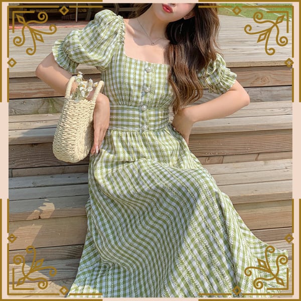 ギンガムチェックのスクエアネックワンピース Trnd771 Re Tro