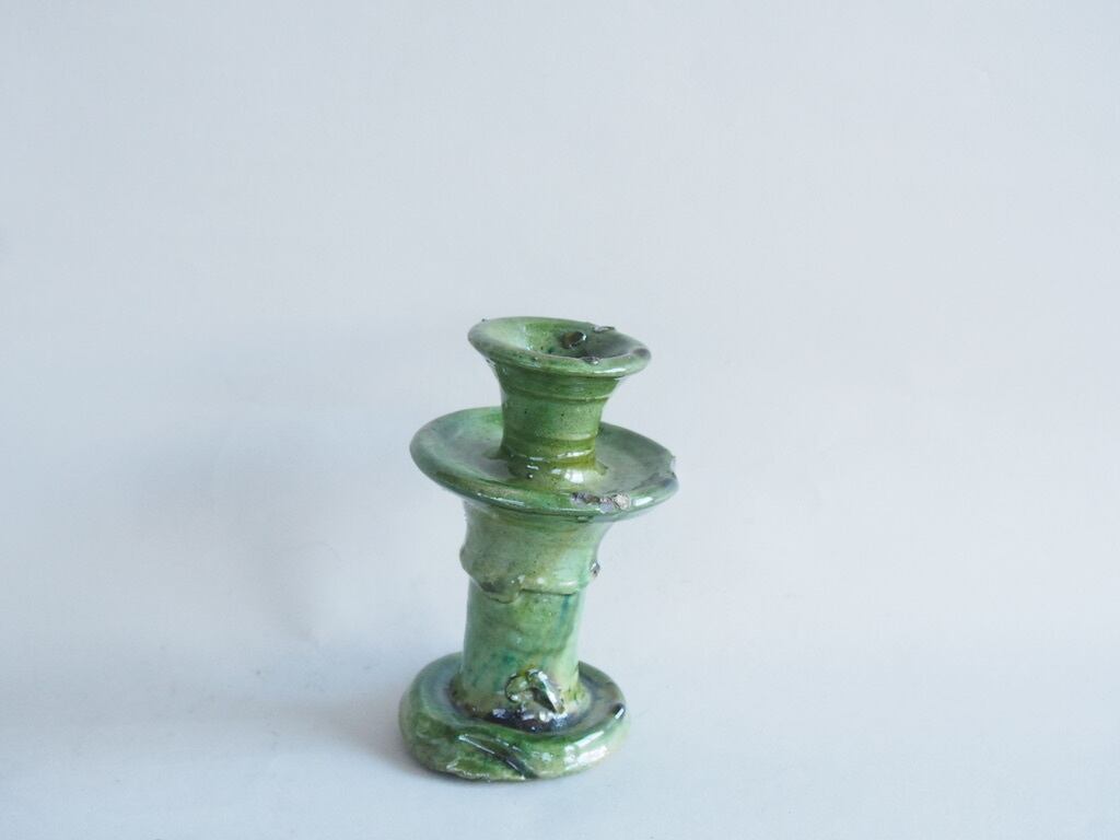 MOROCCO - TAMEGROUTE POTTERY CANDLE HOLDER (M) - Green