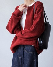 Deep v neck loose knit Sweater T20163