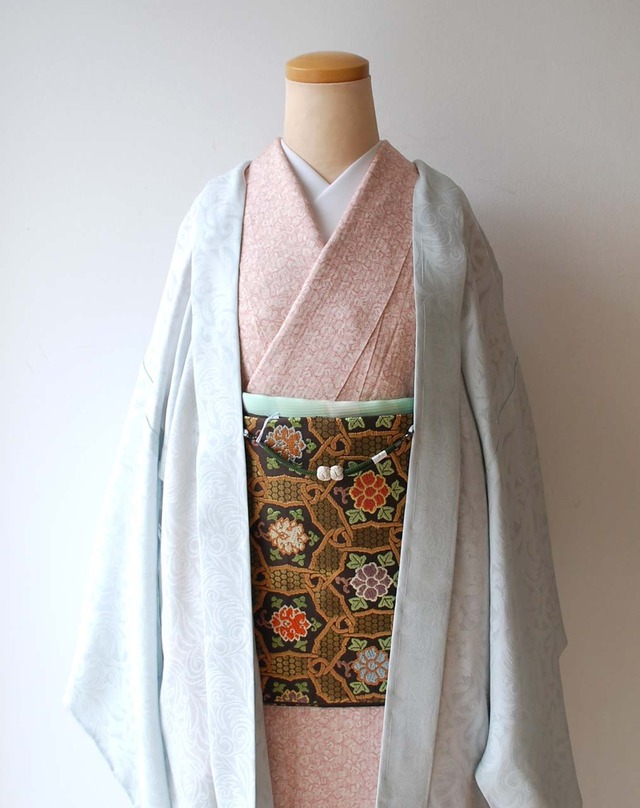 【紗羽織】紋紗　アラベスク文　月白色　薄羽織　新品