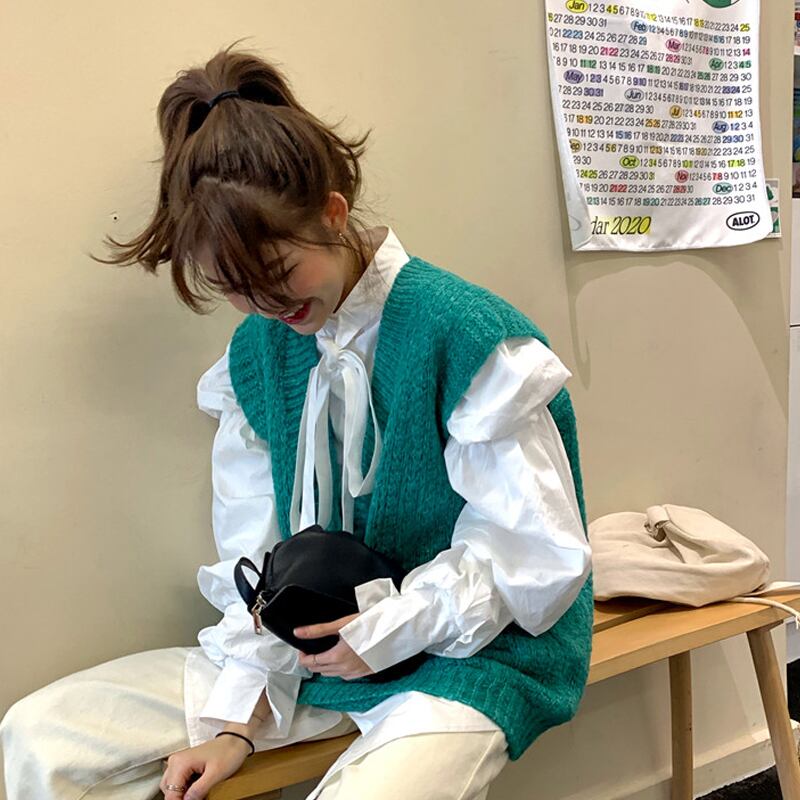 ノースリーブニットレディーススプリングオータムVネックブラウス セーター 春物 秋物 試着室81186528415