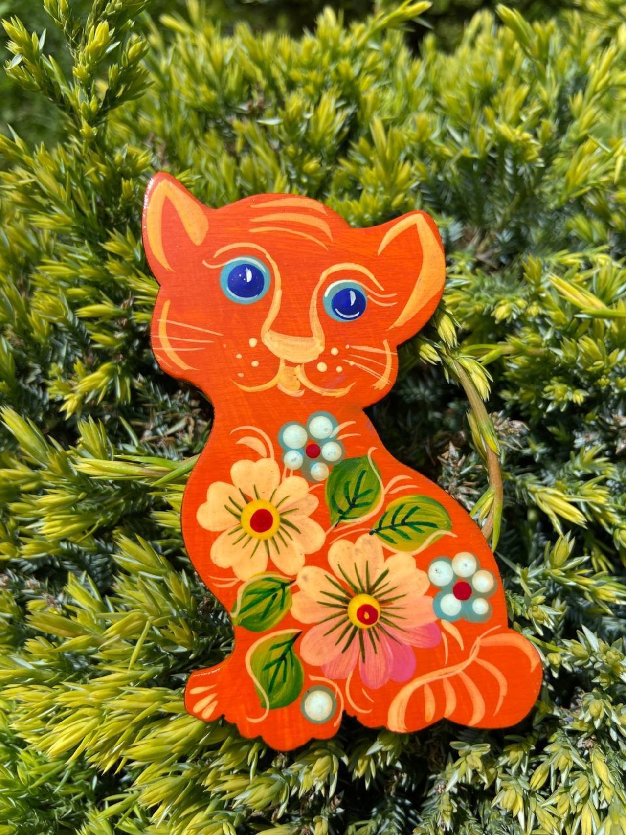 ペトリキフカ塗り　木製マグネット 　キャット　猫（Khomenko作） - 1