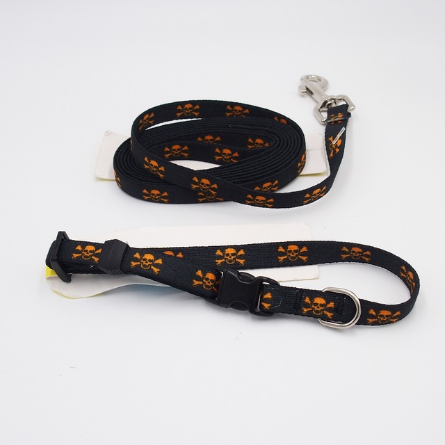 Orange & Black skulls　首輪＋リードセット XSサイズ - Yellow Dog Design