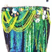 ベリーダンス オリエンタル 衣装 上下セット グリーン系 ベラ Bella スパンコール ラインストーン トップス  スカート チョーカー 腕飾り アーム飾り アーム 緑 キラキラ 煌びやか 華やか ビーズ ダンス衣装 ステージ イベント スリット