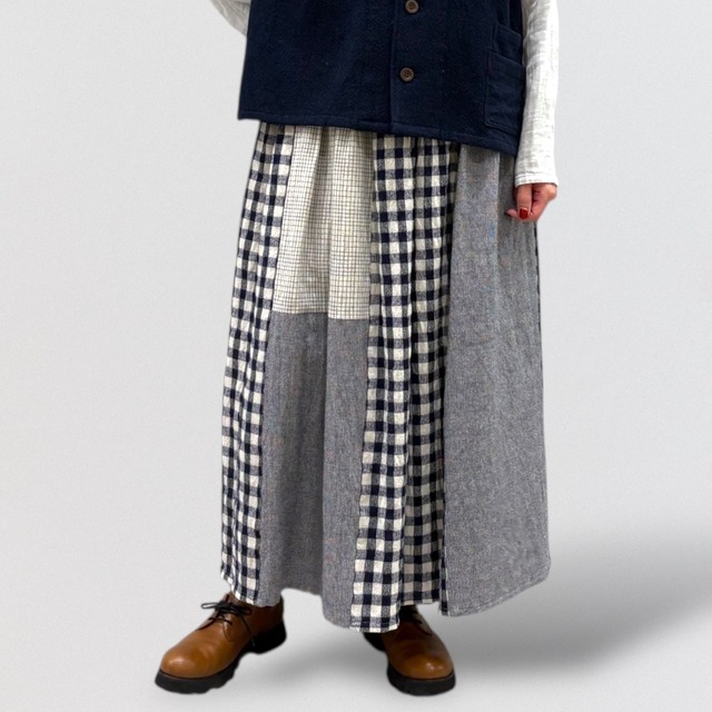 Co’s 先染めチェックパッチワークスカート