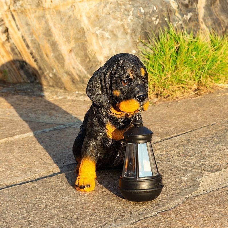 ソーラーライト付き 犬の置物 ガーデンオーナメント ガーデンオーナメント 犬 子犬 ソーラー LEDライト付き 犬の置物