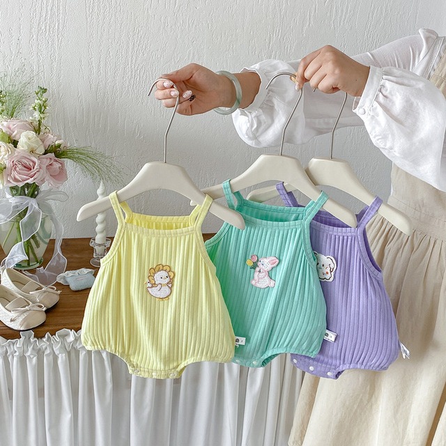 【BABY】アニマル刺繍リブキャミソールボディスーツ - 1
