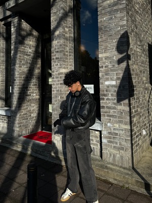 Vintage Velvet Leather Jacket (Black)