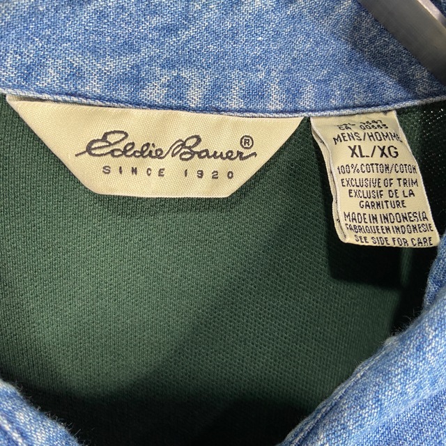 Eddie Bauer 90s 白タグ 長袖ポロシャツ ラガー グリーン XL