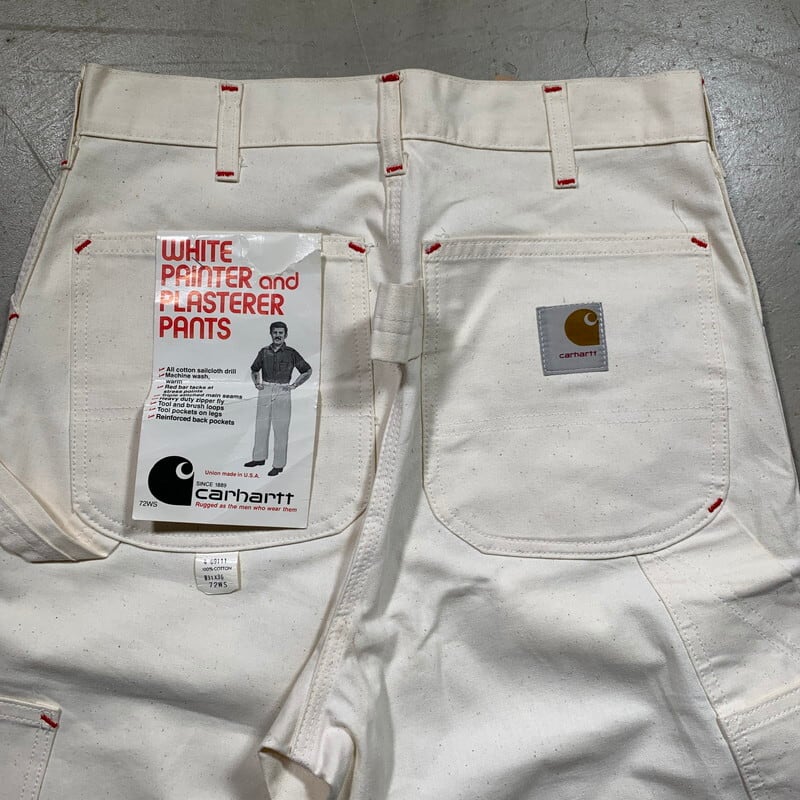 70's carhartt WHITE PAINTER and PLASTERER PANTS カーハート ホワイトペインターパンツ デッドストック  NOS フラッシャー付き プリントタグ 生成 W31 USA製 希少 ヴィンテージ BA-1642 RM2061HH | agito vintage 