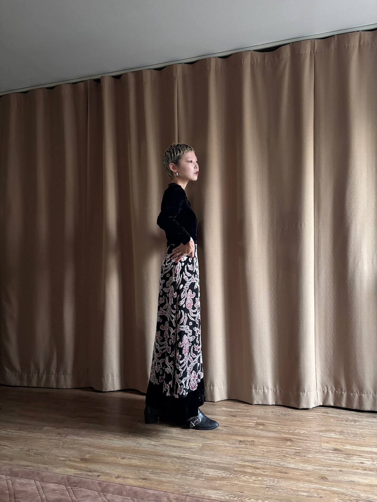 MADE IN FRANCE artistic velour long dress-5048-10