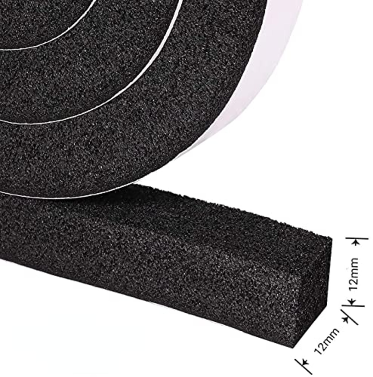 スポンジテープ クッションテープ 戸当たりテープ 薄い 隙間すきまテープ フォームテープ NBR/PVC 発泡ゴム 衝突防止 防振防風防音 ドア 窓 黒 厚さ12mm*幅12mm*長さ2m