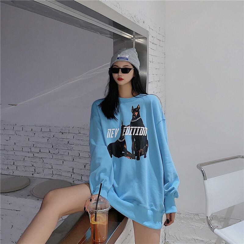 ブルーセーターの女性の怠惰なバージョンのルーズラウンドネック2020年秋冬新しい長袖の厚みのあるヘッジインタイドトップ ブラックストロベリース30731686595