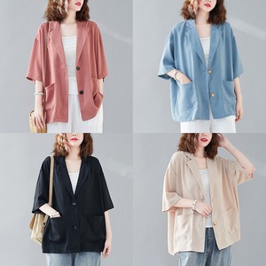 半袖 Vネック テーラードジャケット レディース ジャケット アウター 上着 5分袖 Vネック 襟付き オーバーサイズ ポケット 前開き 薄手 かわいい 大人可愛い きれいめ シンプル カジュアル 上品 おしゃれ こなれ感 ルーズ 無地 春 夏 秋 通勤 学生 学校 通学 部活 デート お出かけ 旅行 女子会 休日 重ね着 韓国 普段使い 着回し レイヤード L XL ゆったり 黒 ブラック くすみ アプリコット 大人カラー ヘイズブルー ブリックレッド