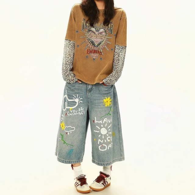 ハートモチーフレオパードレイヤードライクTシャツ 2col R02583