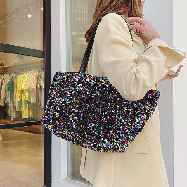大容量バッグ2020新しい流行のファッションレディースバッグオールマッチスパンコールショルダーバッグチェーンクロスボディポータブルトートバッグ 手作りハンドバック39017682478