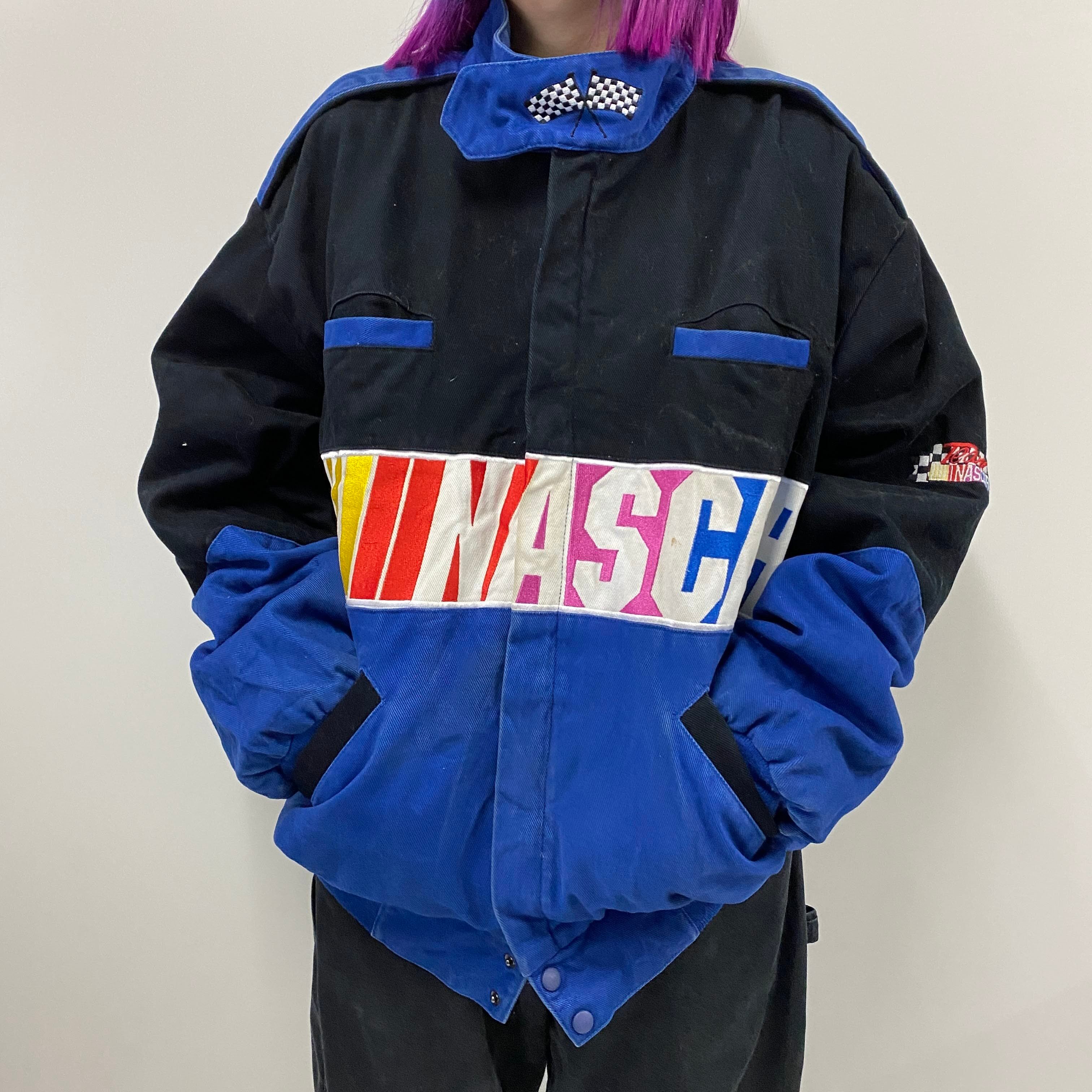 《希少》ナスカーNASCAR☆レーシングジャケット XL デカロゴ マルチカラー