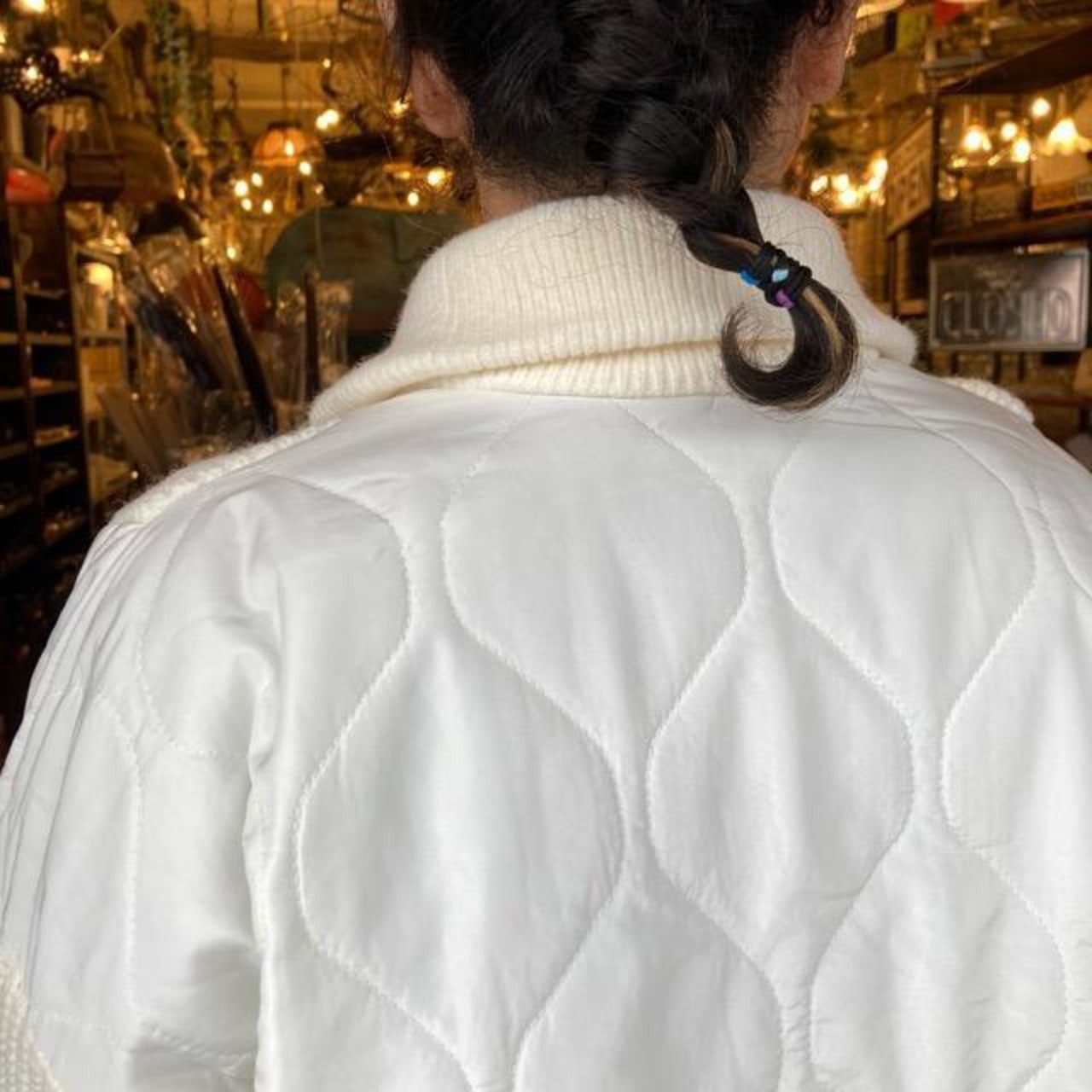 TOPANGA Lady's　キルティング×ニットジップジャケット　ホワイト