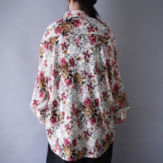 beautiful flower pattern XXL over silhouette full lace see-through shirt