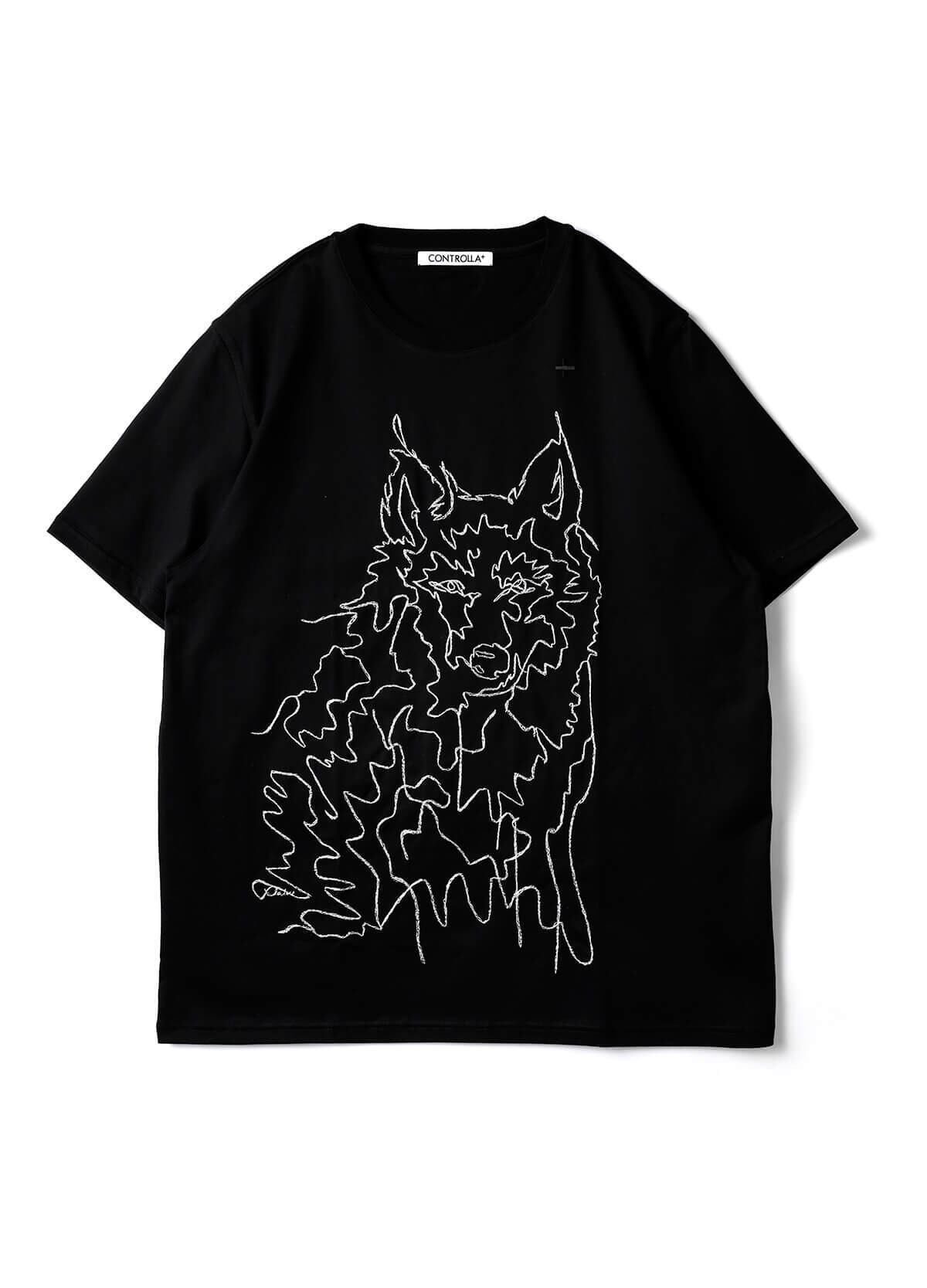 WOLF EMBROIDERY S/S CUT & SEW (BLACK)