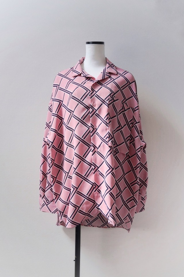 【INTERPLAY】Open Collar Over Size Shirt/ pink
