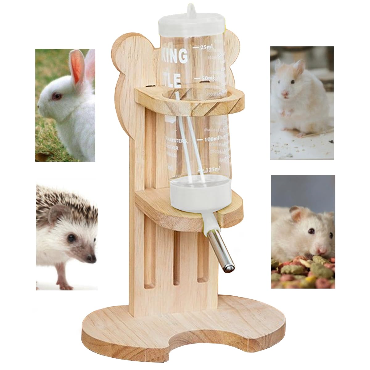 【在庫のみ】Active心 ハムスター 給水器 置き型 水飲み 木製 80ml 固定 小動物 給水ボトル 水 スタンド式 (ホワイト 80)