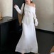 【2点セット】メッシュオフショルニットトップス＋マキシスカート ・72419