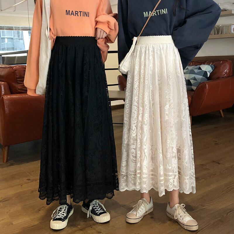 スカート スプリングスタイルレースハイウェストウェストルーズ薄手レディース 春物 萌量不足98708580890