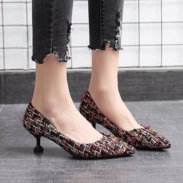 tweed heel pumps　(2color）<s1712>
