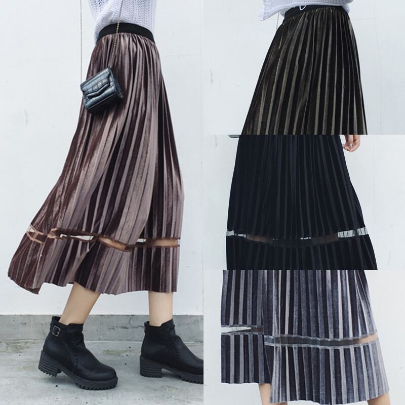 トレンド・切り替えプリーツロングスカート