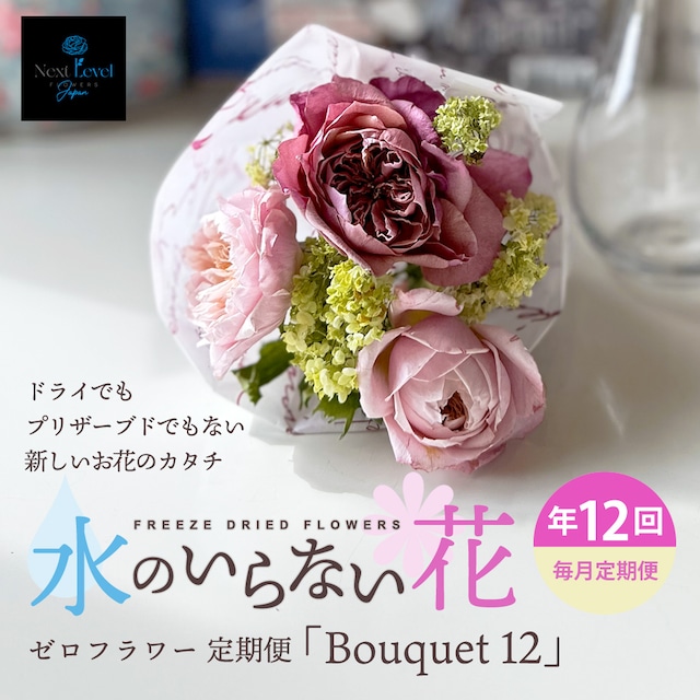 水のいらない花　ゼロフラワー定期便１２　「Bouquet12」　花瓶付き