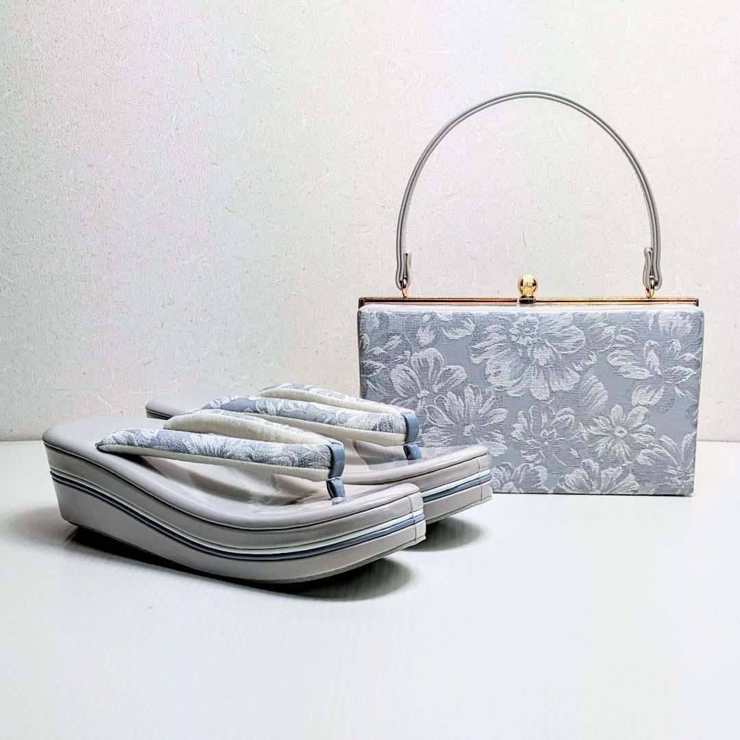 和装 草履バッグセット ジャガード グレー フリーサイズ u83-8