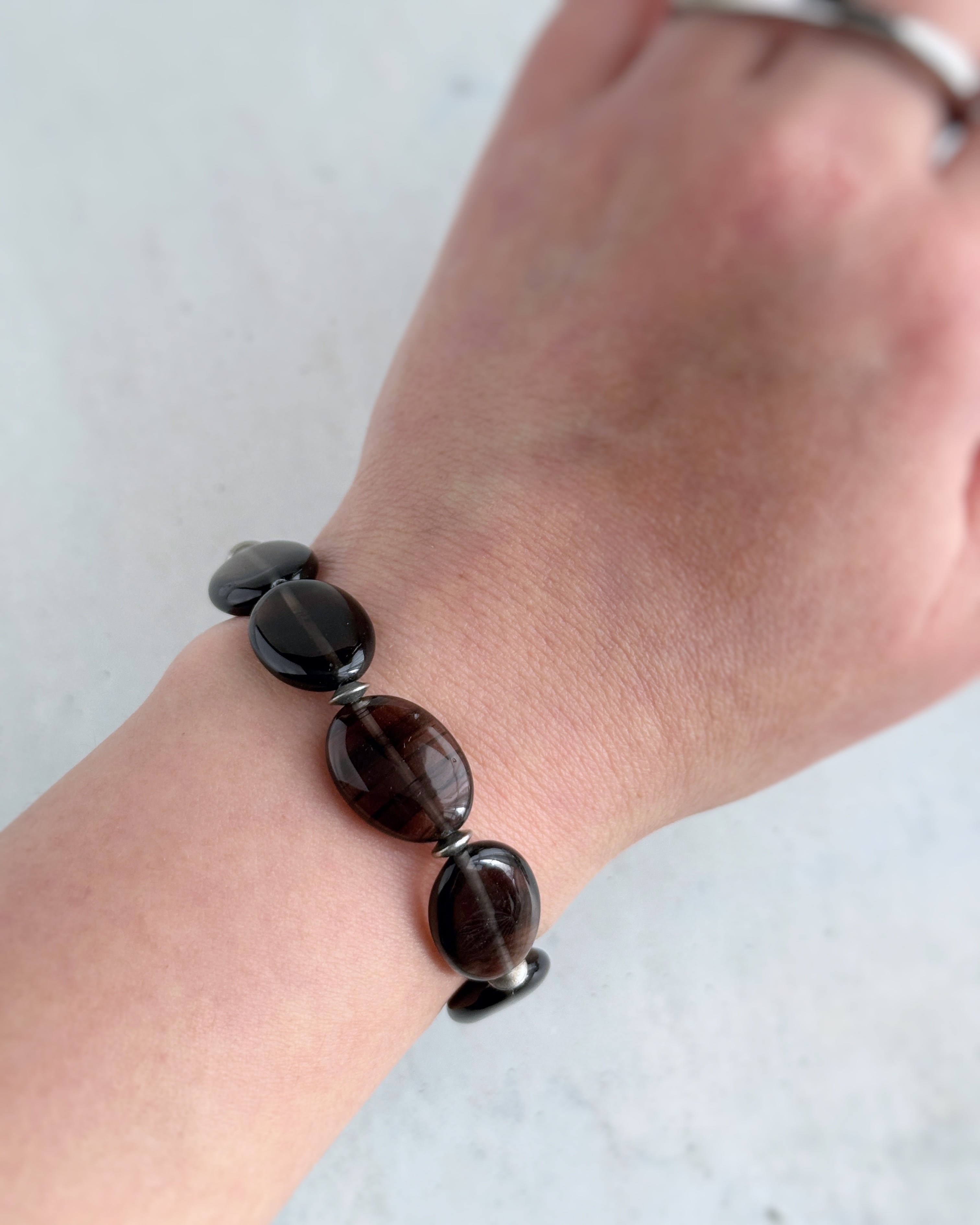 Chain & stone bracelet(レムリアンオブシディアン)